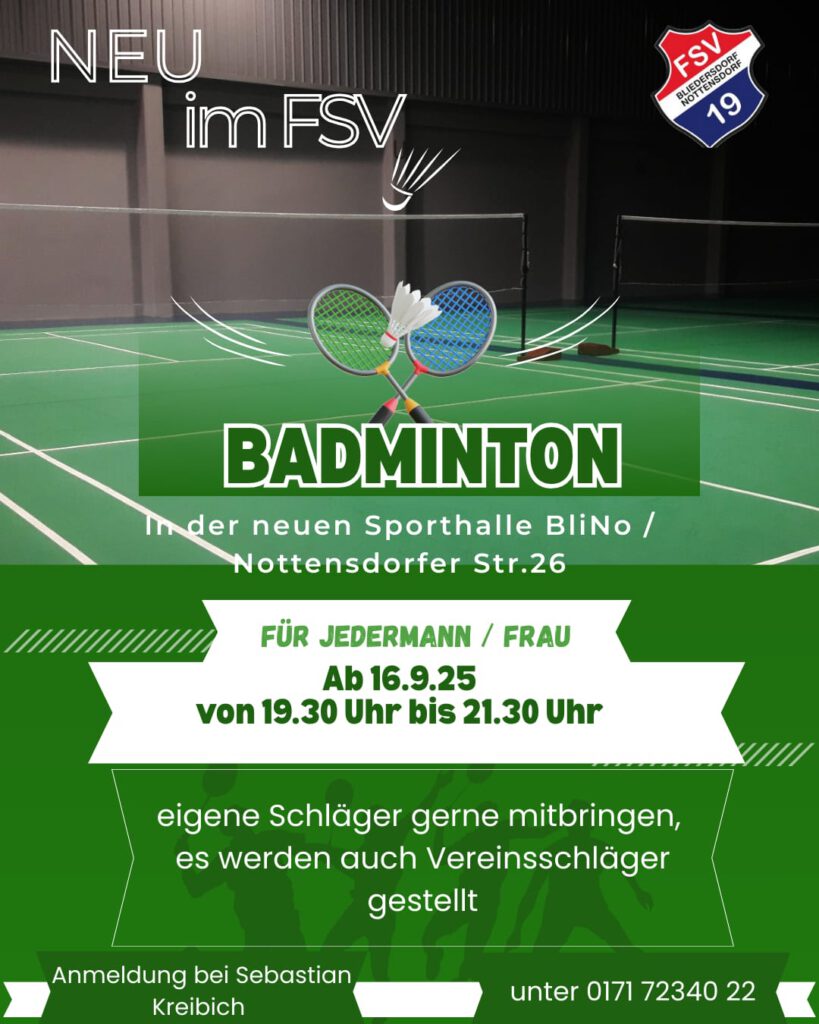 Infoflyer für das Angebot Badminton
